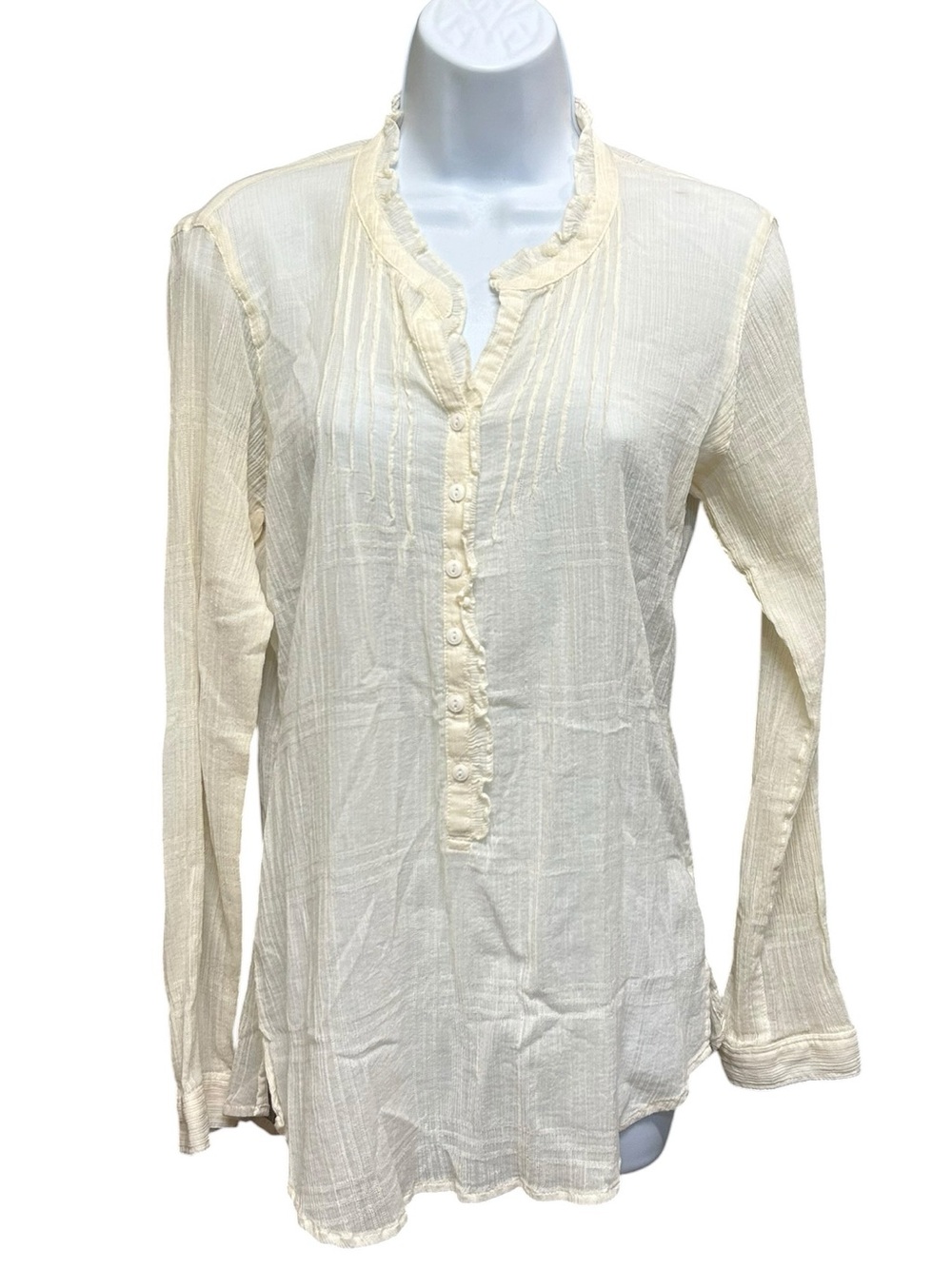 Eddie Bauer Off White Gauzy 3/4 Button Front Blouse Size XS